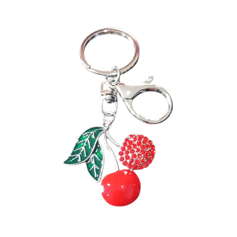 Bling Rhinestone Cherry Keychain Purse Backpack Charm - Picture 3 of 5